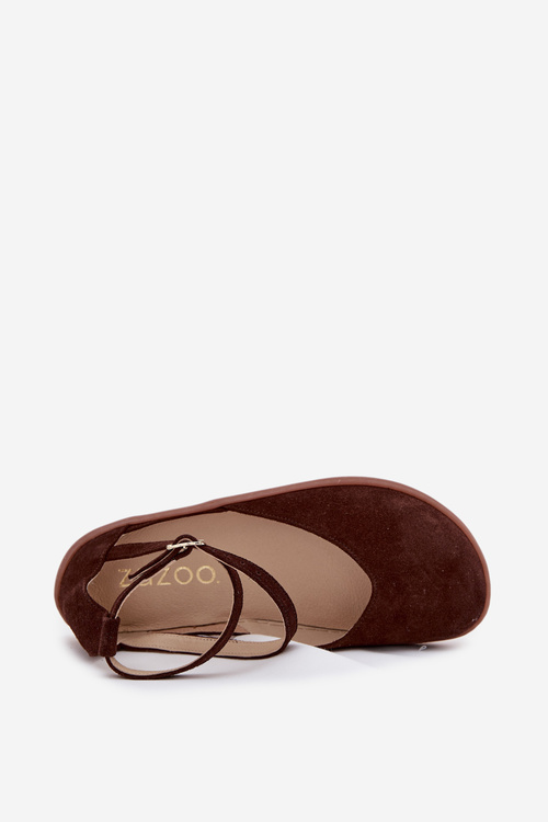 Ladies Suede Ballerinas Barefoot with Straps Zazoo 191 Chocolate