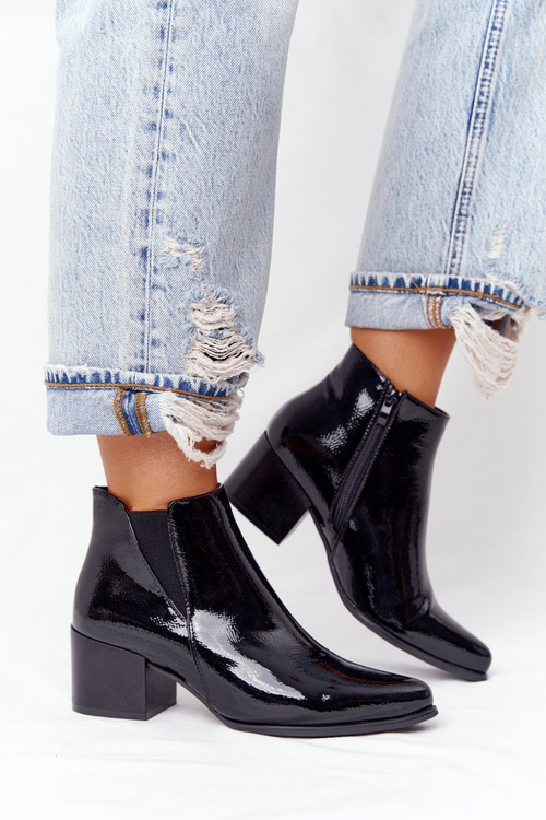 Women's Boots On A Block Heel Sergio Leone BT153 Patent Black