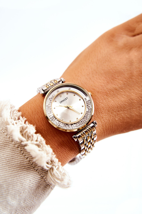 Women's Watch On Bracelet With Cubic Zirconia ERNEST Silver and Gold