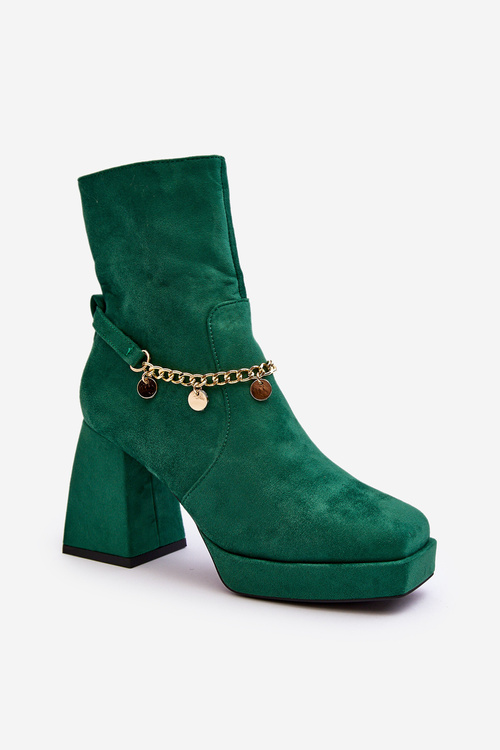 Women's Boots with Heel and Green Chain Tiselo