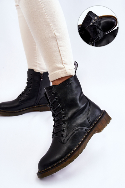Women's Leather Warm Boots On Slider GOE II2N4060 Black