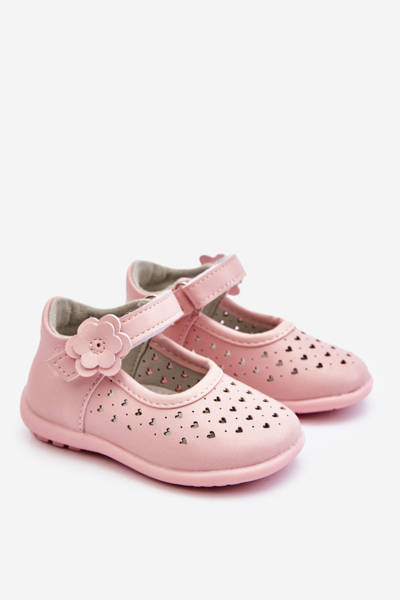 Children's high openwork ballerinas with Velcro pink Jianna