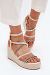 Women's Wedge Sandals With Decoration On Straps Beige Lunara