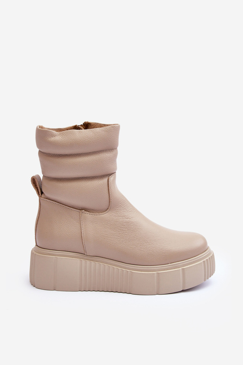 Women's Leather Platform Boots Light Beige Suam