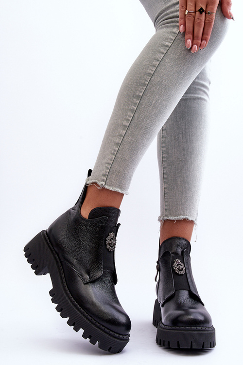 Women's Leather Boots with Ornament Black Lusanna