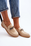 Women's Eco Leather Moccasins with Chain Beige Nohlies