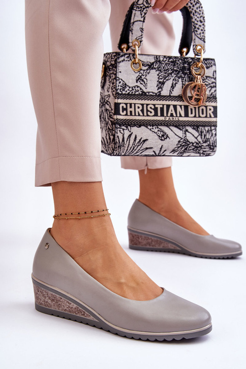 Czółenka Klasyczne Koturn Szare Graysen