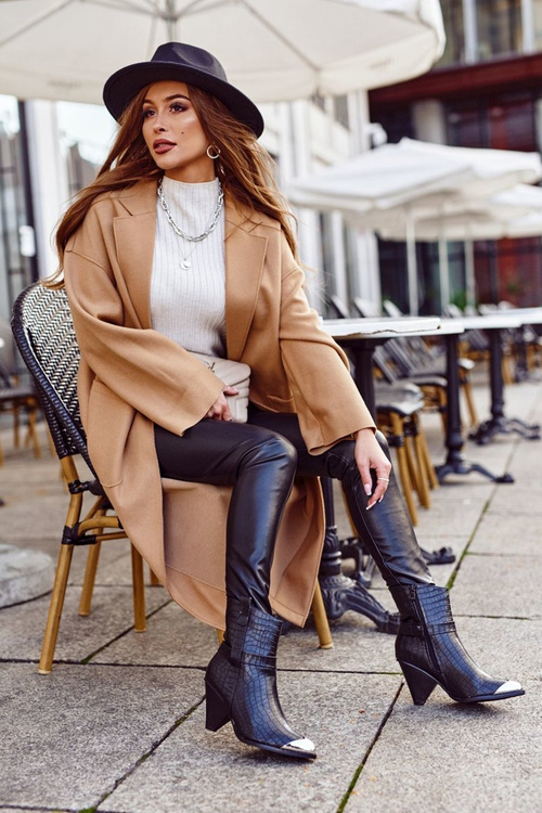 Botki Damskie Wysokie Stalowy Nosek Print Czarne Eternally