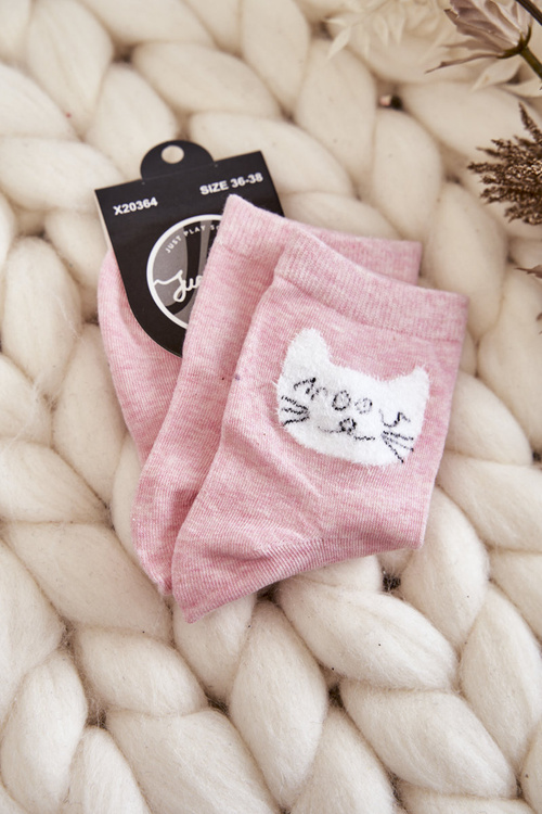 Women's Cotton Socks With Cat Pink