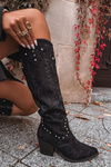 Women's Leather Cowboy Boots With Embellishment On Heel Black Darella
