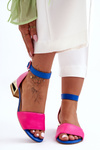 Leather Sandals On A Gold Heel Laura Messi 2143 Pink-Blue