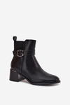 Warm Ladies Ankle Boots With Heel Strap And Buckle Black Sylira