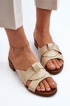 Zazoo 40236 Leather Women's Low Heel Sandals Beige