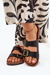 Women's Flip Flops On Cork Platform With Buckles Black Vesina