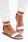 Leather Flat Zipper Sandals White Millou