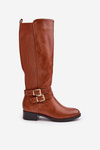 Women's Knee High Boots With Flat Heel And Buckles Camel Lotina