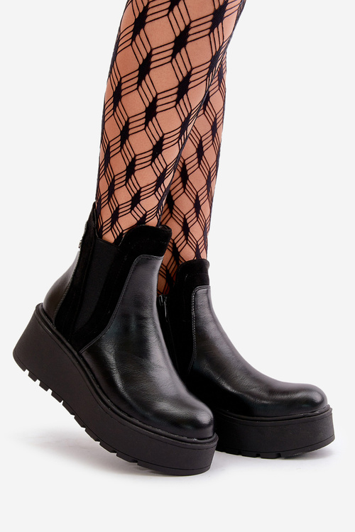 Women's Insulated Ankle Boots On Platform And Wedge Black Mivanira