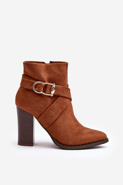 Botki Zamsz Słupek Klamra Camel Eftane 8740-GA