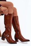 Leather High Heeled Boots With Buckle Lined Zazoo 70156 Brown