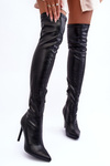Leather Knee-High Boots On Heel Black Zolno