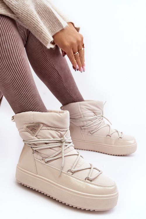 Women's Snow Boots with Platform and Tie Beige Fleure