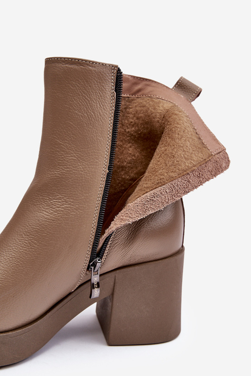 Leather Boots with Massive Heel and Zippers Dark Beige Lemar Littosa