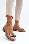 Beige Patent Leather Court Shoes with Block Heel Ilvanna