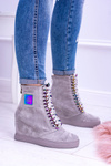 Women's Lu Boo Grey Suede Sneakers with Iridescent Monica Chains