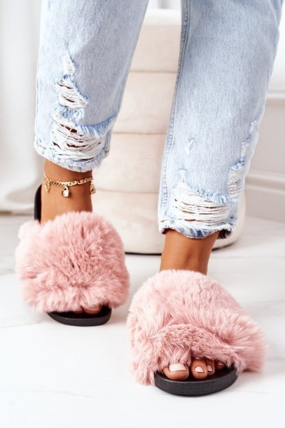 Rubber Slippers With Fur Pink Soft
