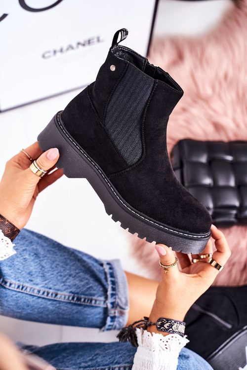 Women's Insulated Chelsea Boots On A Rubber Sole Suede Black Voyager