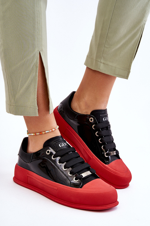 Women's Lacquered Platform Sneakers GOE LL2N4021 Black-Red