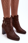 Women's Leather Boots On Heel With Buckle Brown Lasima