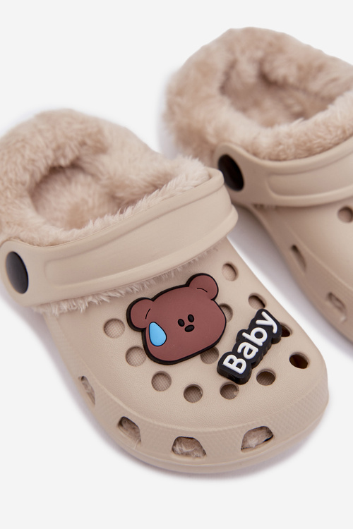 Foam Kids Slippers Lined with Fur and Buckles Khaki Cerelle
