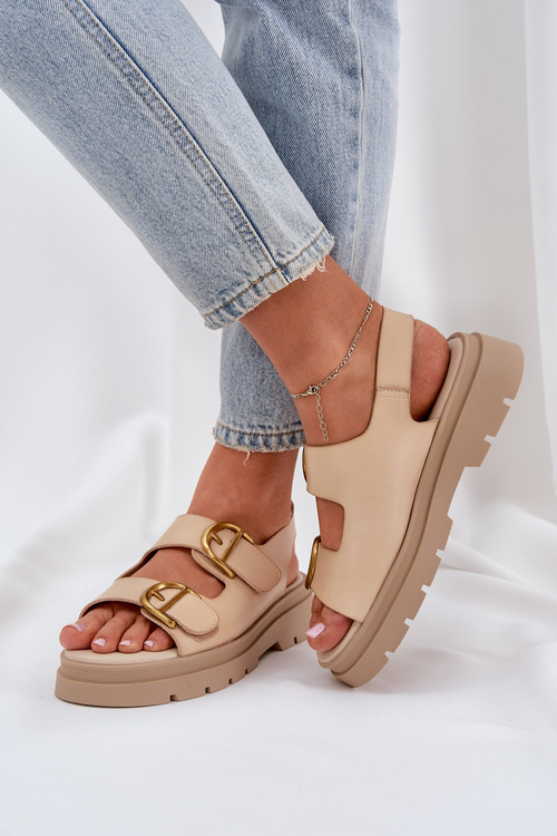 Eco leather sandals with buckles beige Vulinea