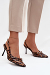 Peep toe with open heel and straps leopard print brown Ravira