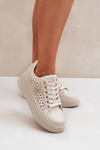 Perforated Sneakers With Gold Detail Beige Cassildi