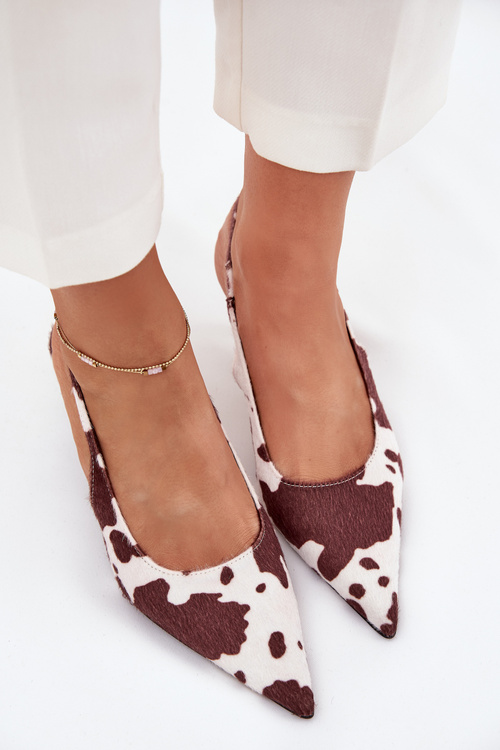 Stiletto Pumps With Open Heel In Brown-White Dots Talira