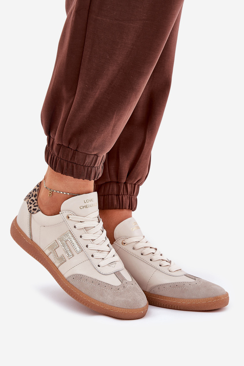 Leather Sports Shoes Sneakers Women Panther CheBello 4640 Beige