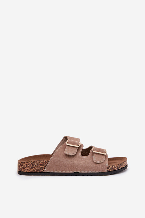 Women's sandals with golden buckles and stitching khaki Lunera