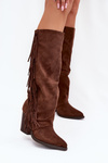 Women's Cowboy Boots With Fringes On A Heel Brown Tivara