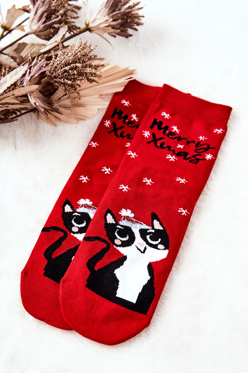 Christmas Socks Cat Red