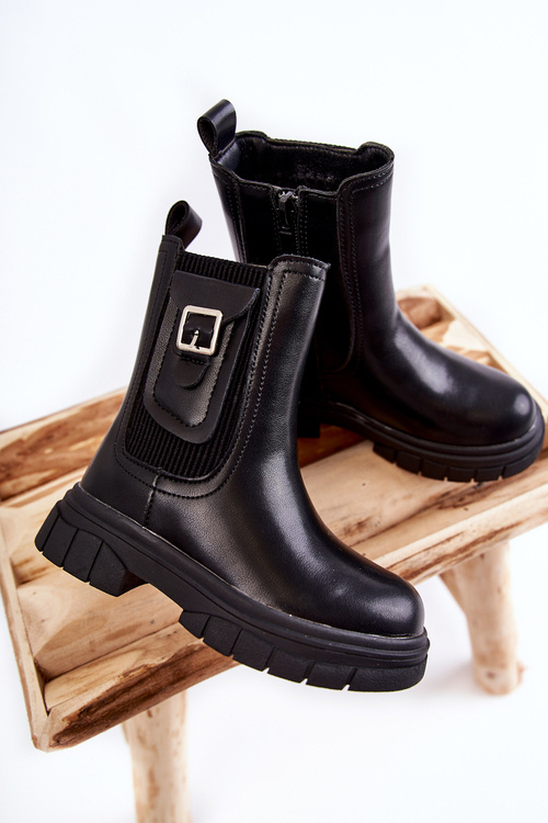 Girls' High Leather Boots Black Shelby