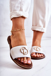 Leather Women's Slippers Nicole 2735 White and Gold