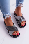 Women's Flip Flops Black with Crystals Belmondo