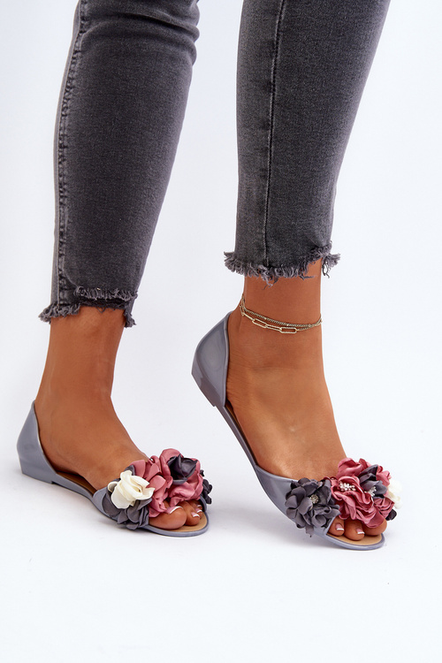 Women's Gray Rubber Ballerina Flats with Flowers Junikla