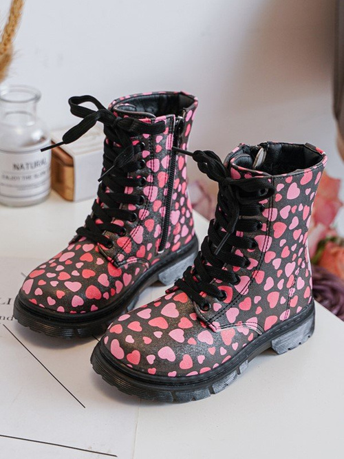 Kids' Lined Boots with Zipper Black-Pink Dolida