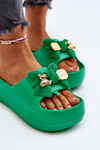 Women's Foam Flip Flops with Green Bow Salessa