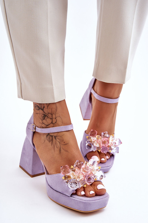 Fashionable Sandals With Crystals On Chunky Heels Violet Garrett