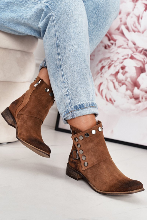 Women's Suede Boots With a Buckle Exquisite 1198 Cognac