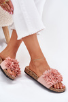 Women's Cork Sole Slippers With Flowers Pink Ferenza